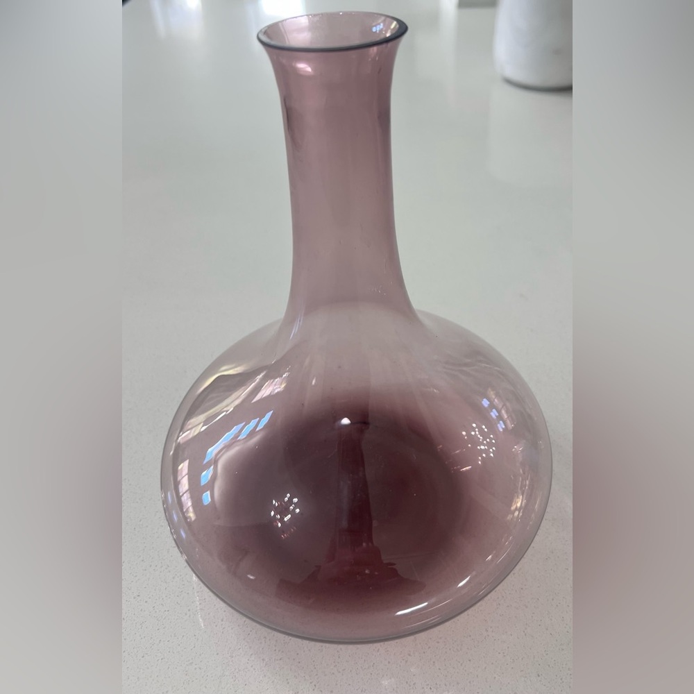 Vintage MCM Amethyst Hand blown Art Glass Vase Carafe Purple Ombré 9"